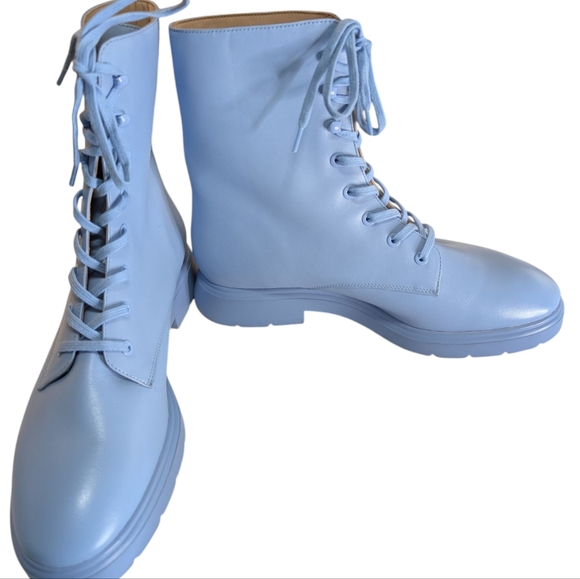 Stuart Weitzman McKenzee Cornflower Blue Combat Boot.... Size 8.5 - Picture 4 of 10